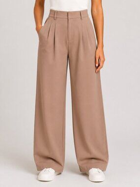 High Waisted Wide Leg Trouser Pants Taupe Beige Office Workwear Quiet Luxury M